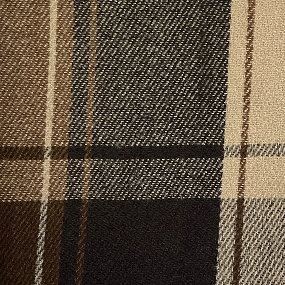 Oversized Brown Tan Plaid Blanket Scarf Wrap | Fringe Neutral Winter Shawl